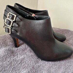 Vince Camuto Black Leather Ankle Booties with Triple Buckle Detail
